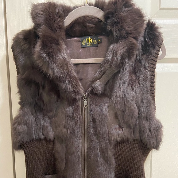 Dark Chocolate Brown Rabbit Fur Vest with Knit ribbed sides - Picture 7 of 8